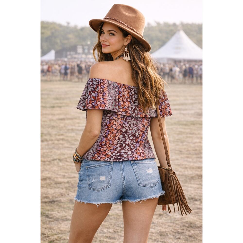 ANTHROPOLOGIE Maeve Vallita Floral Off-The-Shoulder Boho Blouse Size XS Petite